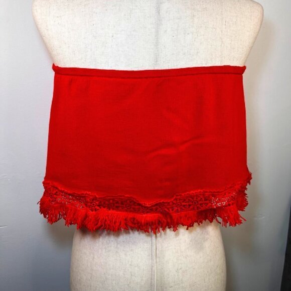 LULUS Californian Red Fringe Strapless Crop Top with Crochet Hem Size L - Picture 5 of 11